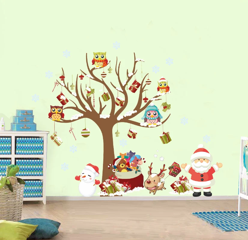 New Year window glass wall sticker Christmas tree Santa Claus DIY snowflake Christmas decoration home supplies bedroom