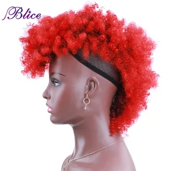 Blice Estensioni dei capelli corti ricci crespi Mohawk Pezzi di capelli chignon colorati con clip per donne afroamericane