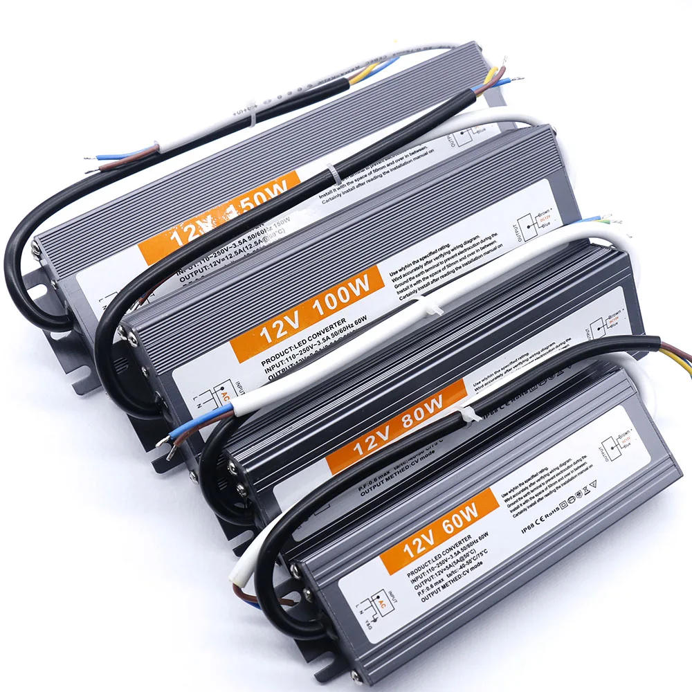 5 Вт 10 15 20 24 30 36 50 60 80 100 150 DC12V светодиодный Водонепроницаемый источника питания