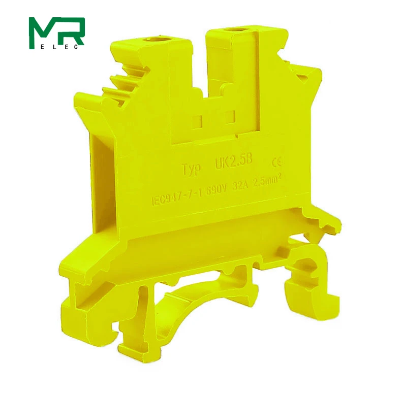 yellow 10PCS 10 шт./лот UK-2.5B синий/серый/красный/желтый 2,5 мм2 din-рейку Универсальный комбинированные клеммные блоки винтового типа UK2.5B - Цвет: yellow 10PCS
