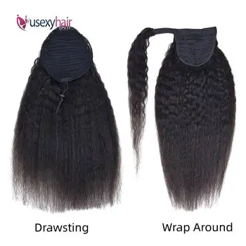 

Drawstring Ponytail YAKI Straight Human Hair Brazilian Remy Clip In Hair Extensions For Women 10-26 Inch Wrap Around Ponytail