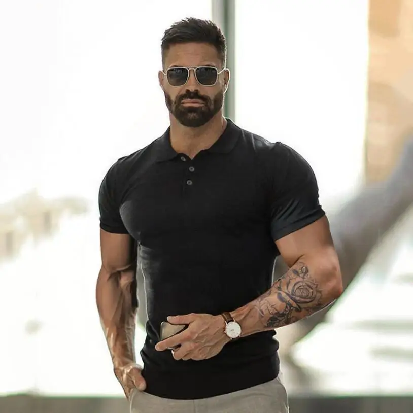 

Summer Sports Short-Sleeved Lapel Men S Fitness Tights Running Training Clothes Cotton Mens T-shirt Mens Clothes