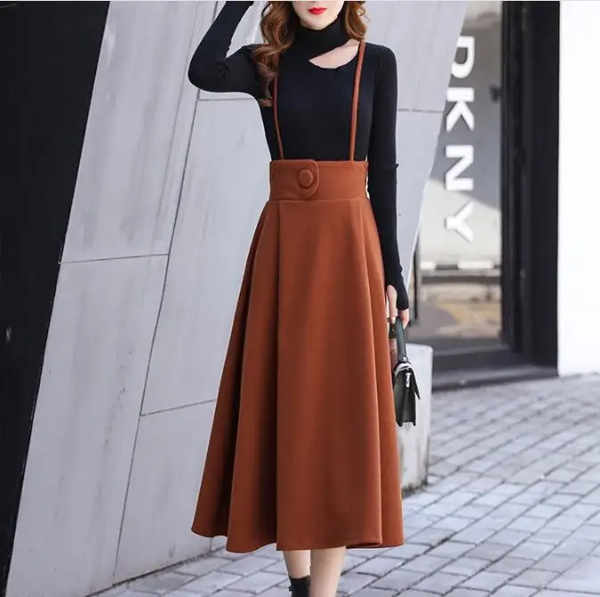 Осенне-зимняя теплая плотная Женская шерстяная юбка эластичная с высокой талией