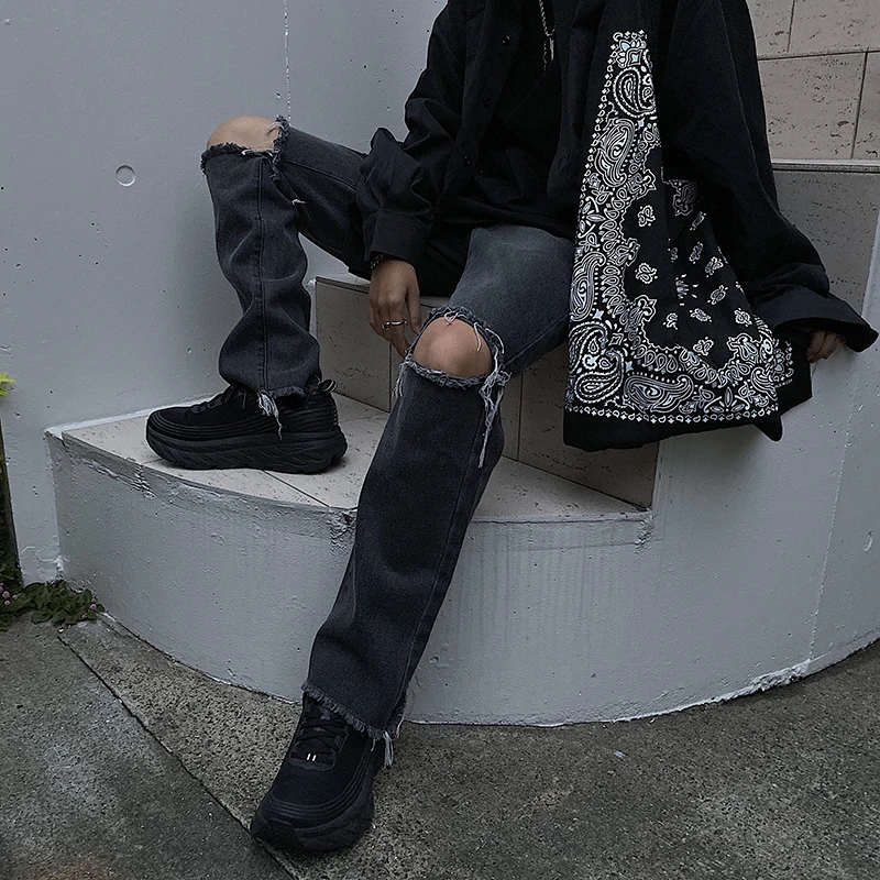 Уличная мода, рваные джинсы Harajuku, узкие брюки-карандаш, женские сексуальные брюки, спортивный костюм, корейский стиль, для бега, панк, хип-хоп, Винтаж