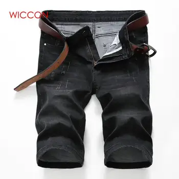 

Summer Casual Shorts Men Short Trousers Fashion Distressed Straight Slim Denim Shorts Male Black Ripped Denim Knee Length Shorts