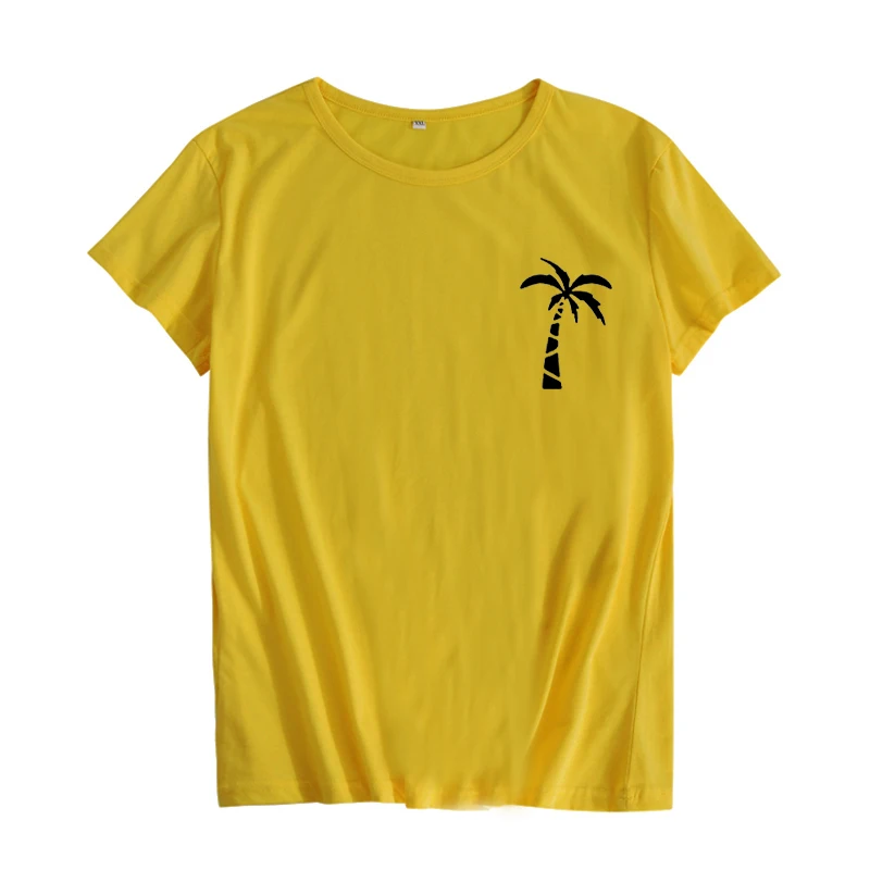 Милая футболка с принтом пальмы и карманом женские летние топы модная футболка с графическим принтом черно-белая Camiseta Mujer