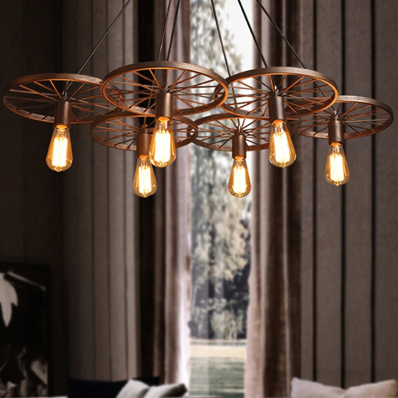 

Antique wheel chandelier retro dining room living room coffee shop sushi shop decorative lamps Loft industrial iron pendant lamp
