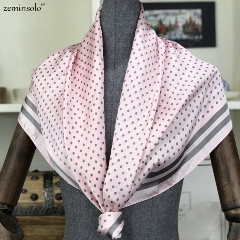 

2020 новый модный шарф бандана квадратный атласный в горошек Шелковый шейный шарф-кольцо хиджаб головные платки шарфы для женской Косынка 90*90 см