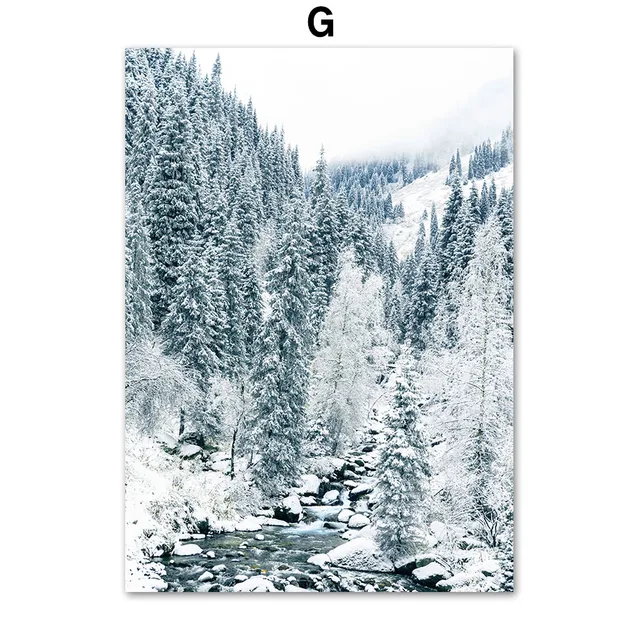 Winter Snow Mountain Forest Deer Fox Wall Art Canvas Painting Nordic Posters And Prints Wall Pictures For Home Living Room Decor G