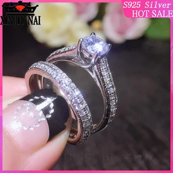 

2/PC couple set inlaid with tiny rhinestone light luxury couple girlfriends nostalgic love rings 925 sterling silver for women