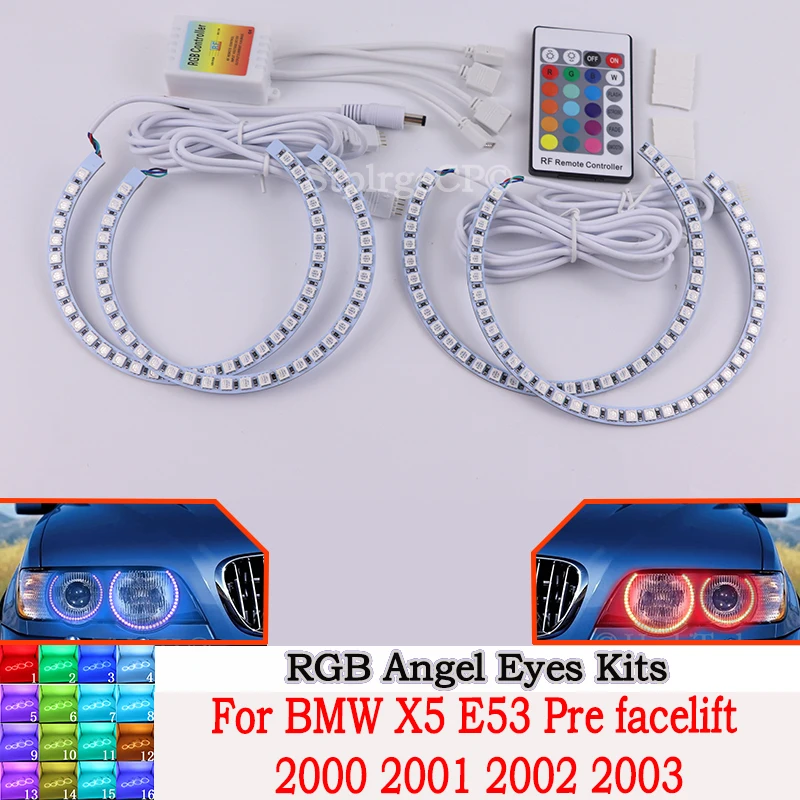 

Противотуманные фары DRL Ангельские глазки светодиодный RGB с холодным катодом (CCFL) фара для поверхностного монтажа 4 набор колец для BMW X5 E53 предварительно 2000 2001 2002 2003