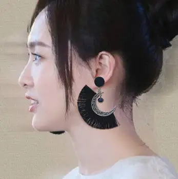

Charm Earrings Bohemian Retro Ethnic Style Asymmetric Earrings Sun And Moon Rope Spike Plush Thread Tassel Ear Jewelry Wholesale