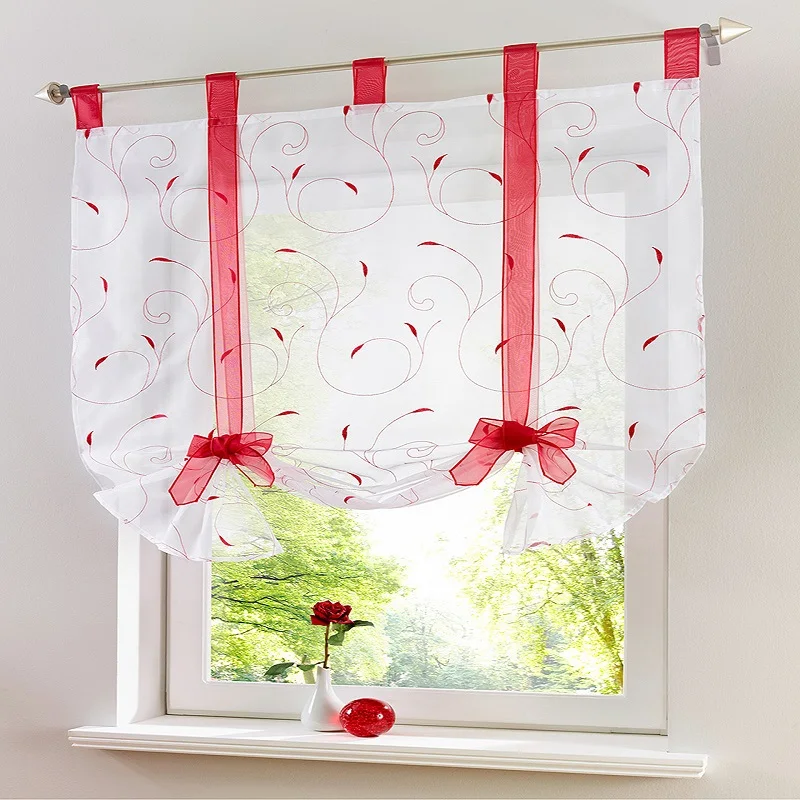 

European style Roman ribbon embroidered curtains adjustable height for kitchen bedroom balcony shading short curtains Tulles