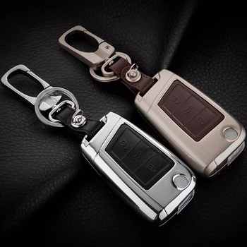 

Remote 3 Buttons Zinc Alloy+Leather Car Key Cover Case For VW Golf 7 mk7 Skoda Octavia A7 New Polo Keychain ring