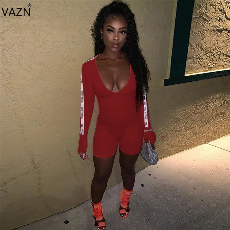 VAZN SN4742 Hot 3colors Sale Summer Casual Full Sleeve Jumpsuits Sexy V-neck Zippers Jumpsuit Club Full Pant Elegant Rompers