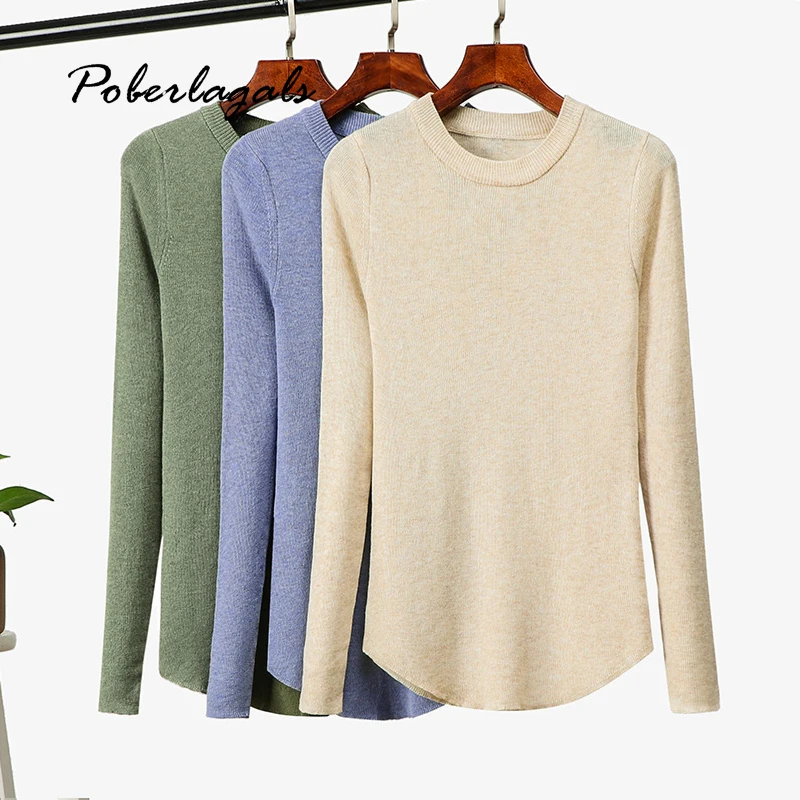 

Winter Sweaters Women pullovers Autumn 2019 knit Bright line Solid color irregular Slim long-sleeved wool-blend Korean sweaters