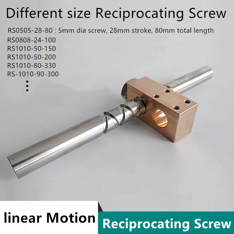 Reciprocating screw or self-reversing screw with block 10mm diameter 100-300mm working length 150-600mm total length