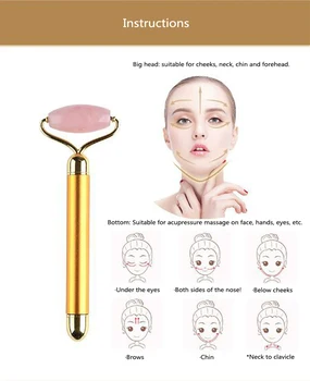 

New 2 In 1 Electric Vibrating Natural Rose Quartz Jade Roller Face Lifting Crystal Jade Stone Facial Roller Beauty Massage