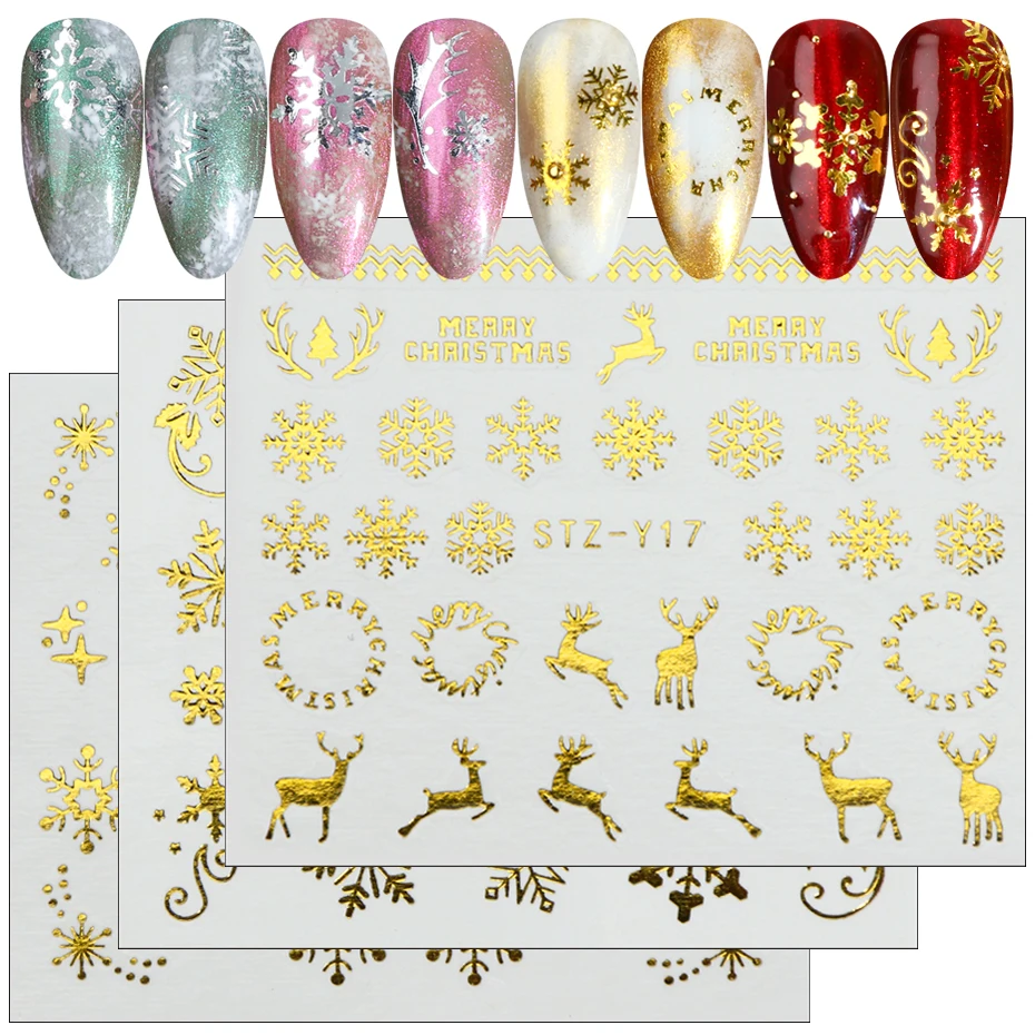 1 шт золотые Серебристые наклейки для ногтей Рождественские снежинки обертывания Зимний снеговик украшения для ногтей Маникюрные ползунки SASTZ-YA-1