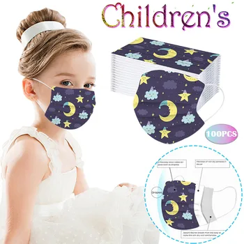 

10/20/30/40/50/100 Pc Face Masks Children's Three-layer Cartoon Stars And Moon Printed Mouth Cover Disposable Mask Mascarillas