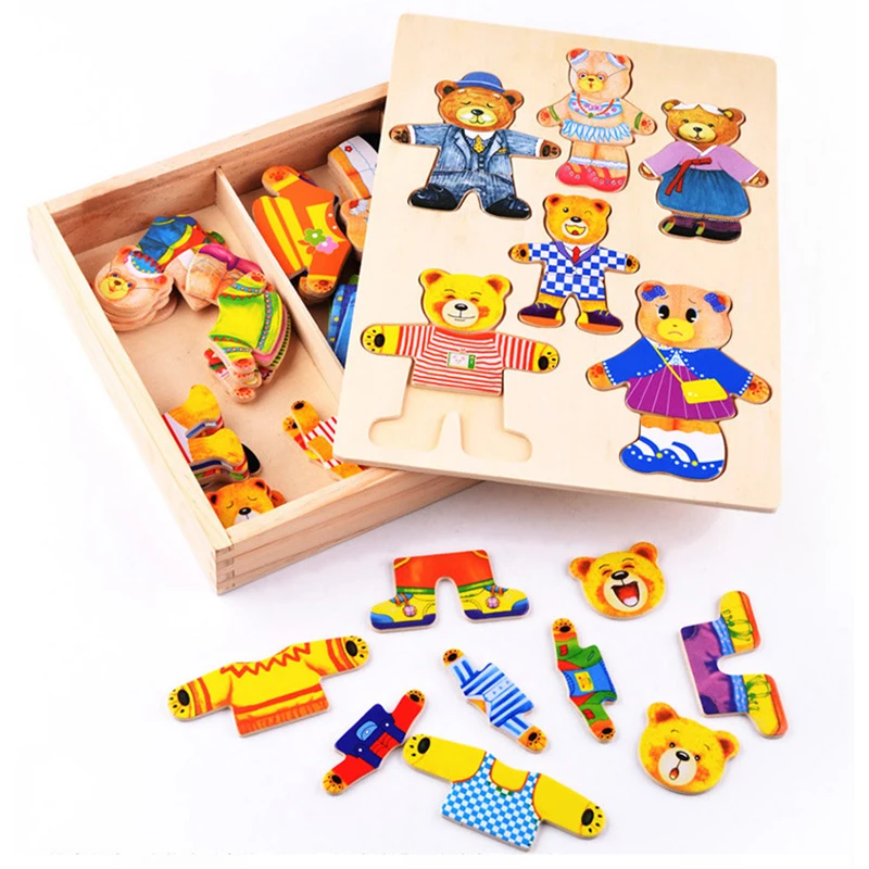 Деревянные детские игрушки медведь семья 6 Человек платье головоломки