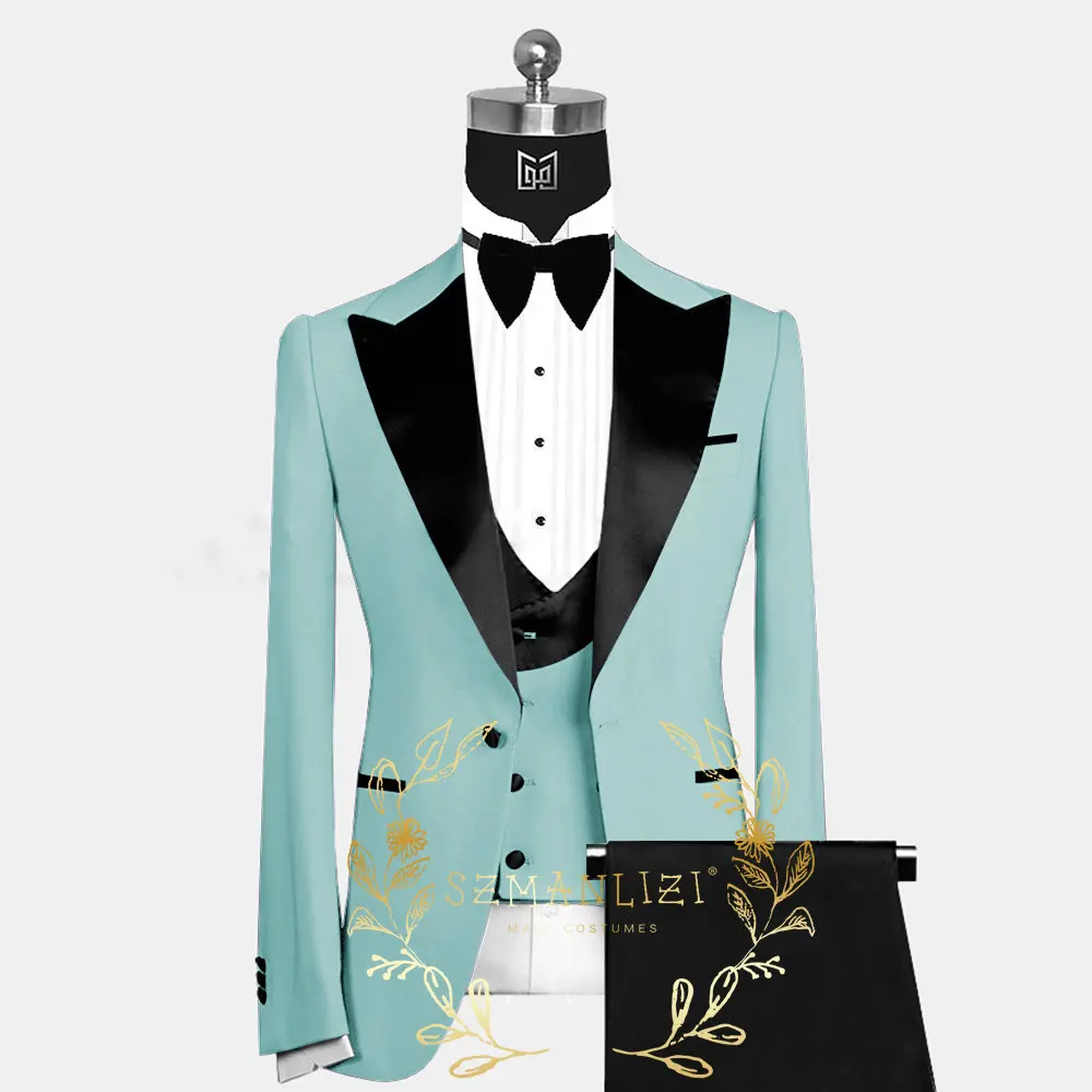 SZMANLIZI Fashion Beige Men Suits Prom Tuxedos Peaked Lapel 3 Pieces Groom Wedding Suits For Men Best Man Blazer Terno Masuclino