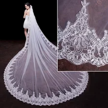 Роскошные ручной работы, размеры для возраста от 1 белый/слоновая кость 3 м, верхний край декорирован кружевом, Соборные Свадебные вуали с расческой