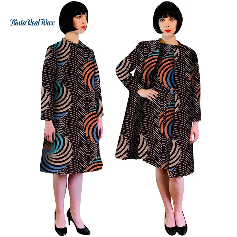 Automn Африканский принт платье и костюм пальто для женщин Базен Riche 100% хлопок 2 шт наборы традиционная африканская женская одежда WY4908