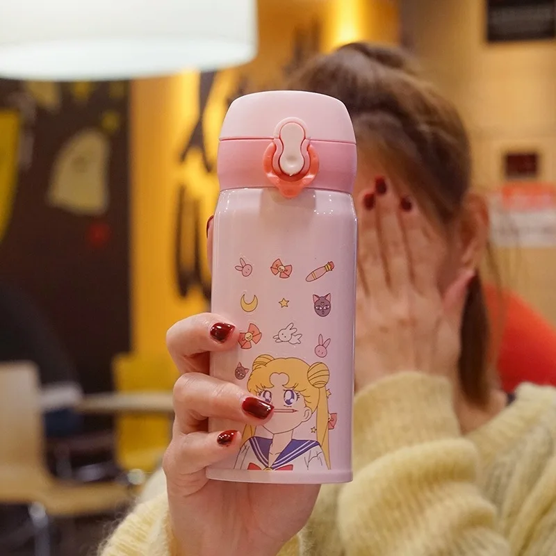 Каваи Сейлор Мун термос бутылка милый мультфильм нержавеющая сталь вакуумная колба портативный герметичный изолированный бутылка для воды для девочек