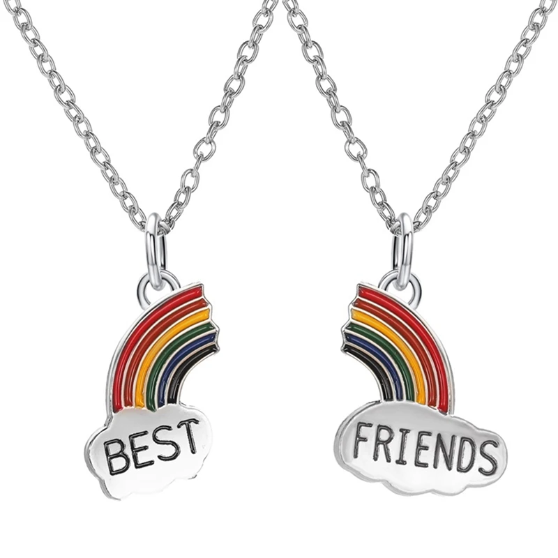 1Pcs Trendy Stitching Necklace Best Friends Rainbow Pendant Stitching Necklace For Women Silver Color Chain Friendship Jewelry