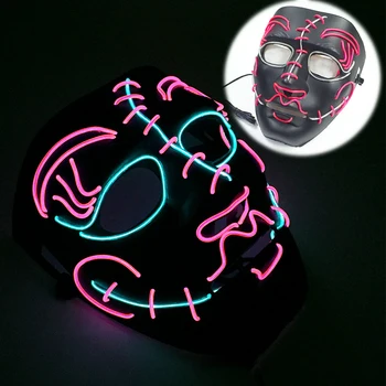 

B Mask Halloween Glowing Mask EL Cold Light Line Mask Stitching Horror Ghost Dance Party Bar Environment-friendly Plastic Mask*