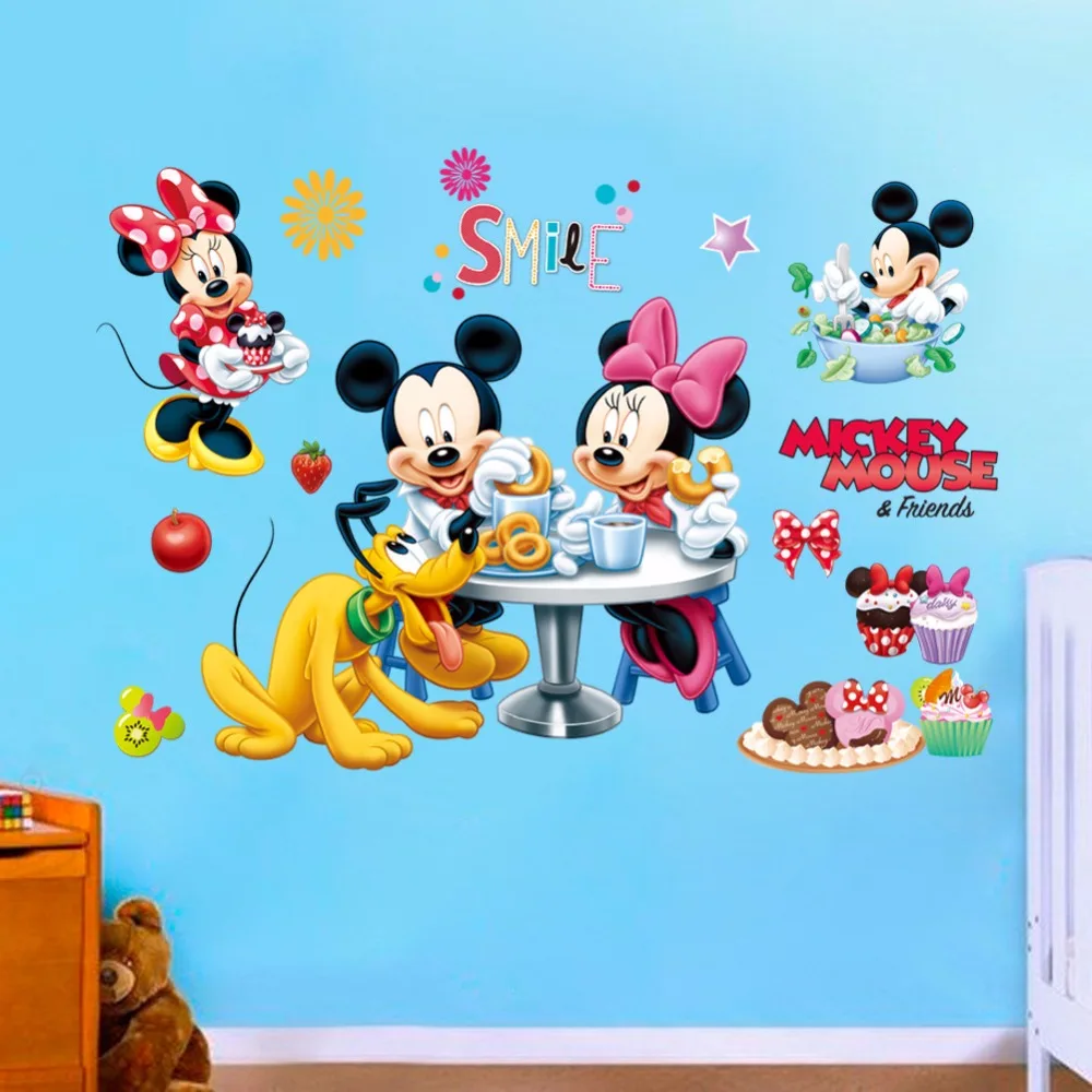 Hot Mickey Mouse Minnie mouse wall sticker children room nursery decoration diy adhesive mural removable vinyl wallpaper XY8126