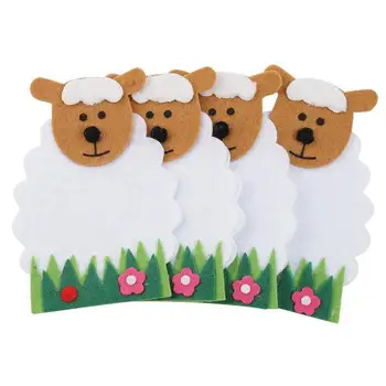 

4pcs/set Easter Decor Sheep Flower Design Knife And Fork Bags Tableware Covers Cartoon Cutlery Bags Easter Decorations