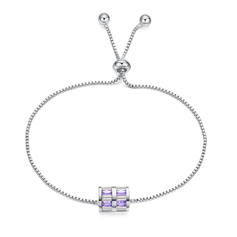Элегантный женский круглый браслет с сиреневый Циркон Модный серебристый цвет регулируемый браслет свадебные браслеты для женщин