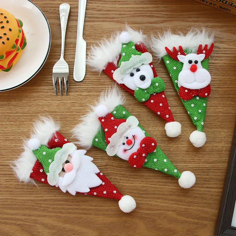 

Cartoon Christmas Tableware Holder Cute Santa Snowman Reindeer Bear Christmas Dinner Fork Spoon Holder Chritmas Decoration