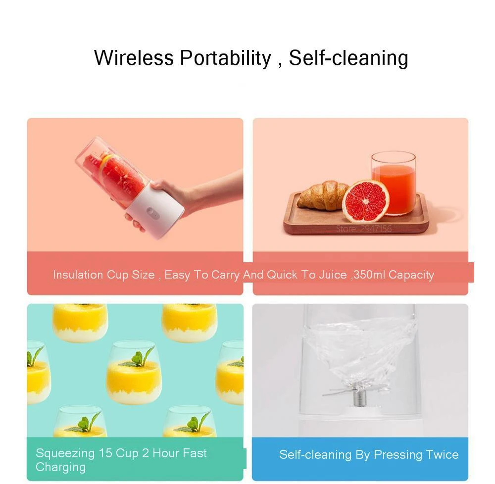 Xiaomi mi jia соковыжималка электрическая чрезвычайно быстрый сок портативный Встроенный аккумулятор автоматическая очистка BXZZJ01YM 350 мл