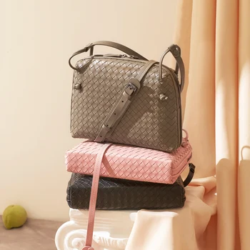 

Leather Women's Shoulder Bag Luxury Brand Fashion Woven Bag Simple Shell Bag High Quality Messenger Bag 100% Sheepskin 2020 New