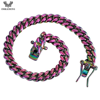 

6MM Colorful Curb Cuban Bracelet Stainless Steel Men's Punk fashion Jewelry Bangle Rock Accessory For women Bracelets Link Chain