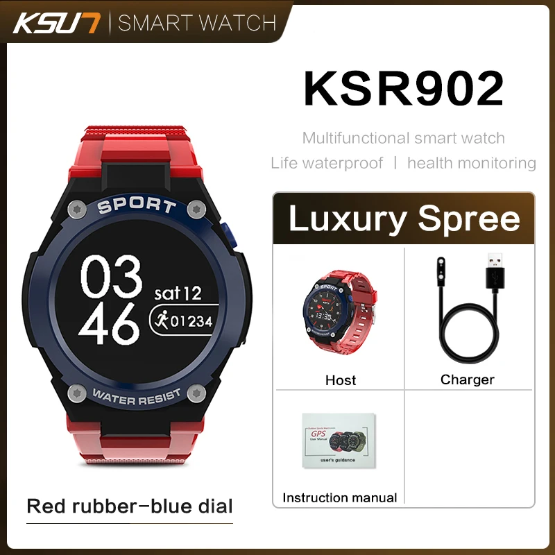 KSR902 Смарт-часы gps SIM 32MB 64MB Full Touch Bluetooth часы телефон пульсометр Монитор артериального давления смартфон смарт-браслет - Цвет: KSR902-Red