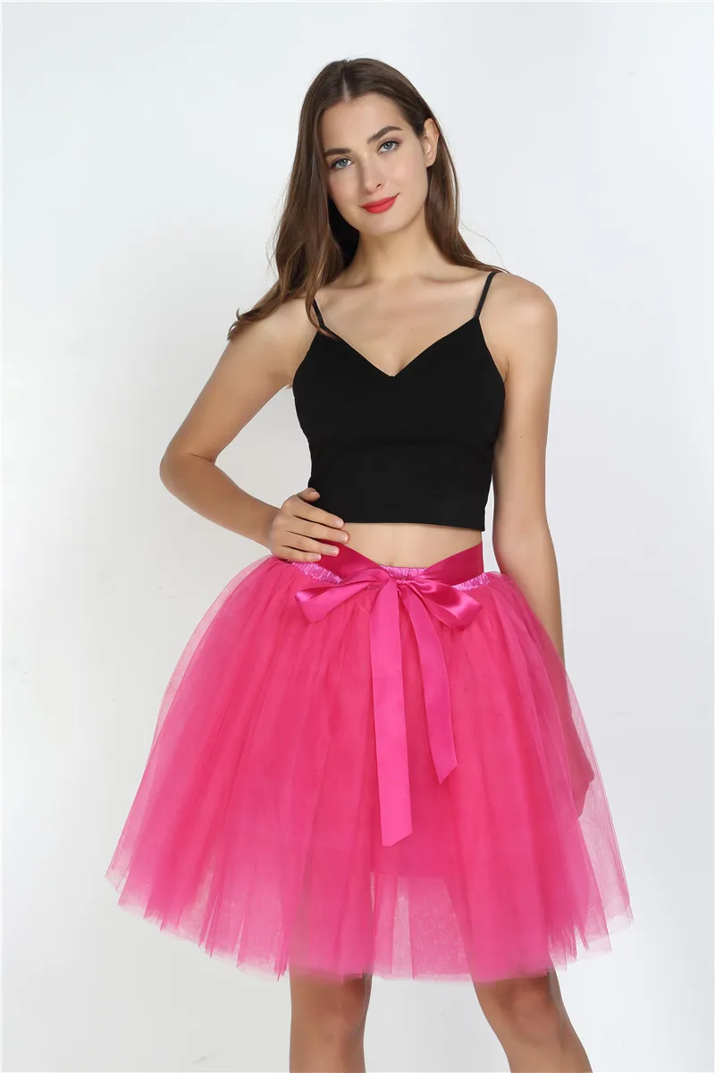 rose red Женские юбки, 7 слоев, миди, фатиновая юбка, модные юбки-пачки, Женская бальная юбка-пачка для вечеринки,, Лолита, Faldas Saia - Цвет: rose red