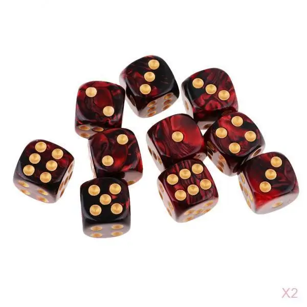 20x Two Colors Six Sided 16mm D6 Resin Role Play Gaming Dice Set Red + Black