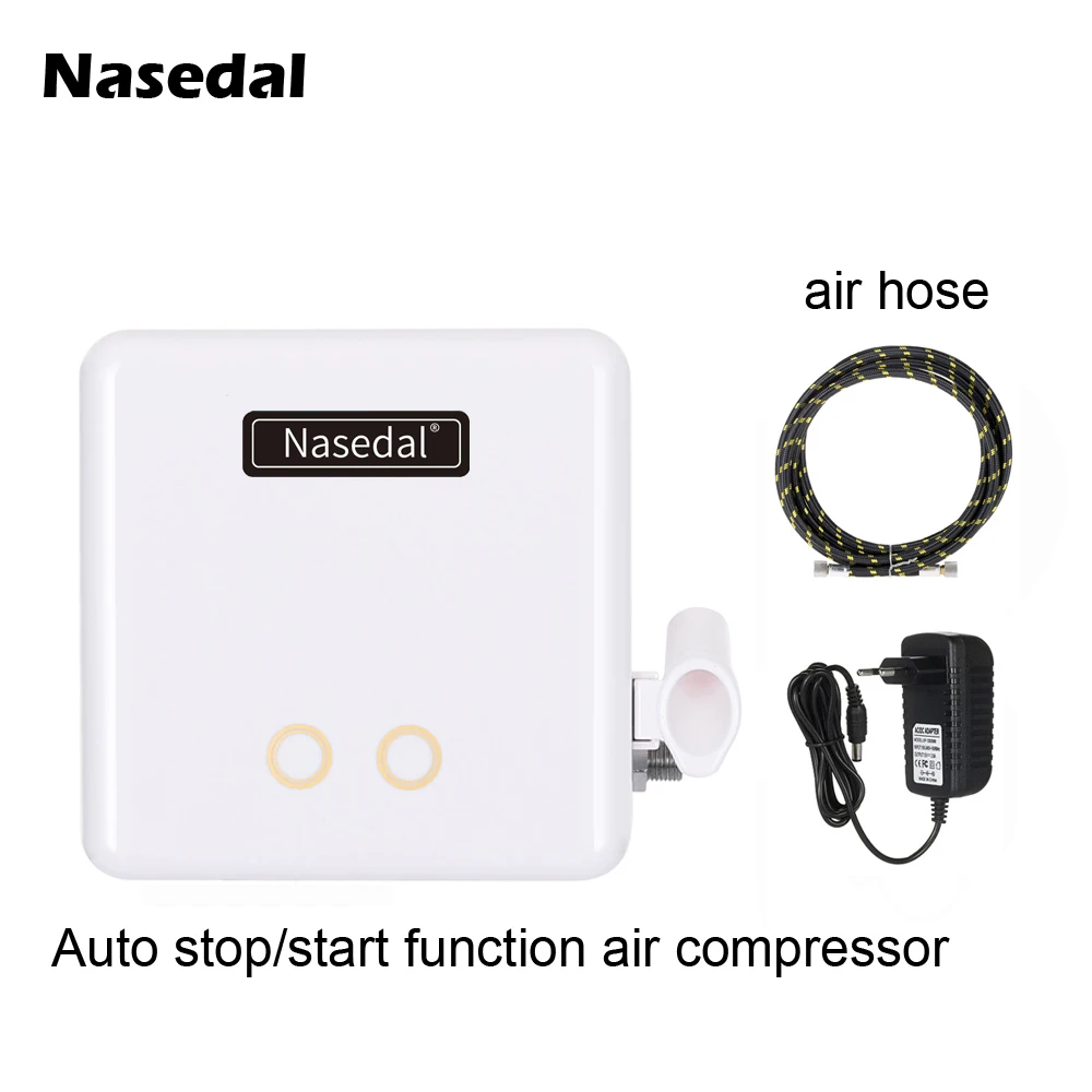 Compressor and Hose NT-131 20cc 40cc Аэрограф пистолет двойного действия аэрографа 0,2/0,3/0,5 мм быстрое соединение с гравитационной подачей Торт татуировки Nail Art автомобиля Краски - Цвет: Compressor and Hose