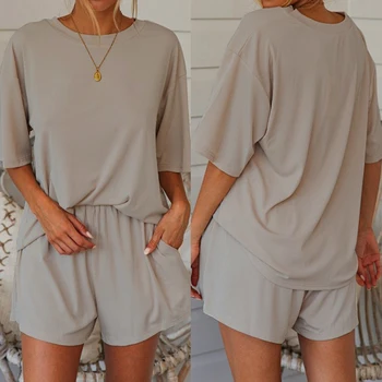 

Women'S Casual Gym Loose Two Piece Set Track Suits Short Sleeve Oversized T-Shirt Shorts Set