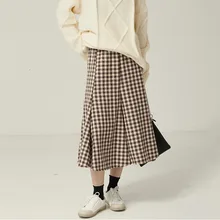 Высокая эластичная талия, черная клетчатая твидовая шерстяная темпераментная юбка, женская мода, новинка, весна-осень, 20201N129
