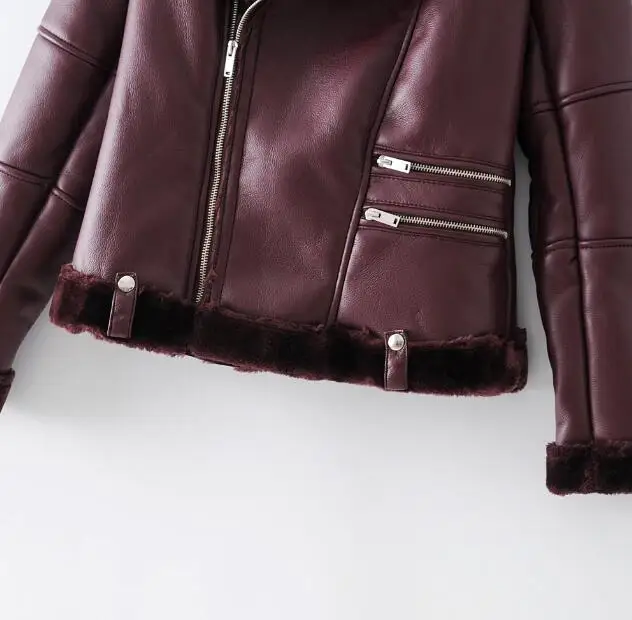 Women Fur Coat Winter Leather Jacket Women Lamb Fur Short Motorcycle Faux Sheepskin Shearling Streetwear Biker Motorcycle Coats