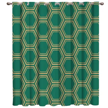 

Green Hexagonal Geometry Window Treatments Curtains Valance Room Curtains Large Window Window Blinds Living Room Blackout