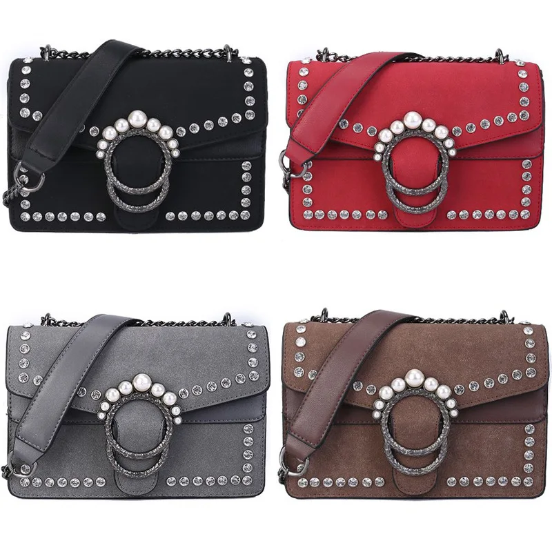 Замшевая женская сумка модная Высококачественная Жемчуг со стразами Женская сумка с ремешком из нубука сумка через плечо
