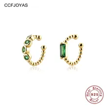 

CCFJOYAS 1 PCS 925 Sterling Silver Green Color Zircon Clip Earrings for Women Simple Gold Silver Color Ear Cuff Without piercing