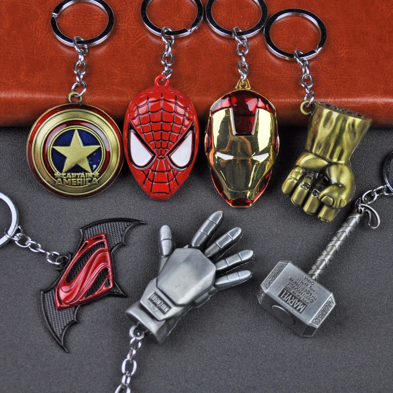 

Keyring Gift Toys Metal Marvel Avengers Captain America Shield Keychain Spider Man Iron Man Mask Key Buckle Batman Key Pendant