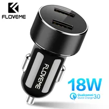 FLOVEME QC 3,0 18 Вт USB Автомобильное зарядное устройство для iPhone Xiaomi двойной порт автомобильное зарядное устройство USB быстрая зарядка автомобильное зарядное устройство для телефона Быстрая